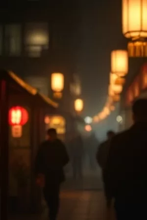 《熄灯后的图书馆》剧照，深夜书库中一束移动的手电光