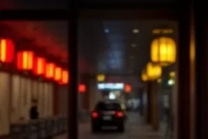 《季风来客》剧照，暴雨初歇的巷口与湿透的自行车