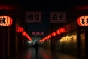 《回声谷》剧照，薄雾笼罩的山谷与远处一点灯火